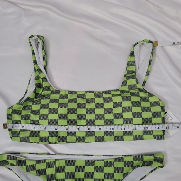 NEW Cider lime green checkered two piece cheeky bikini‎ swimsuit M - Picture 8 of 8